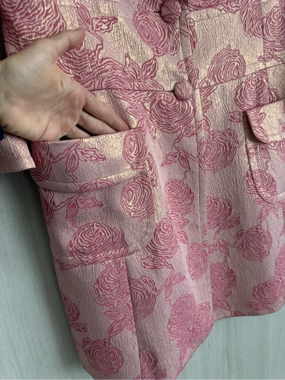 Banana Republic Rose-Patterned Pink Jacquard Blazer Coat Silk Sz S